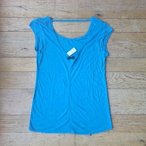 Aerie Blue Back Lace Bow Scoop Neck Relaxed Fit Short Sleeve Tee coquette girly